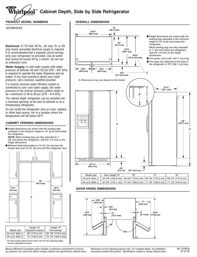 Whirlpool 2318510-D-WH Dimension Guide
