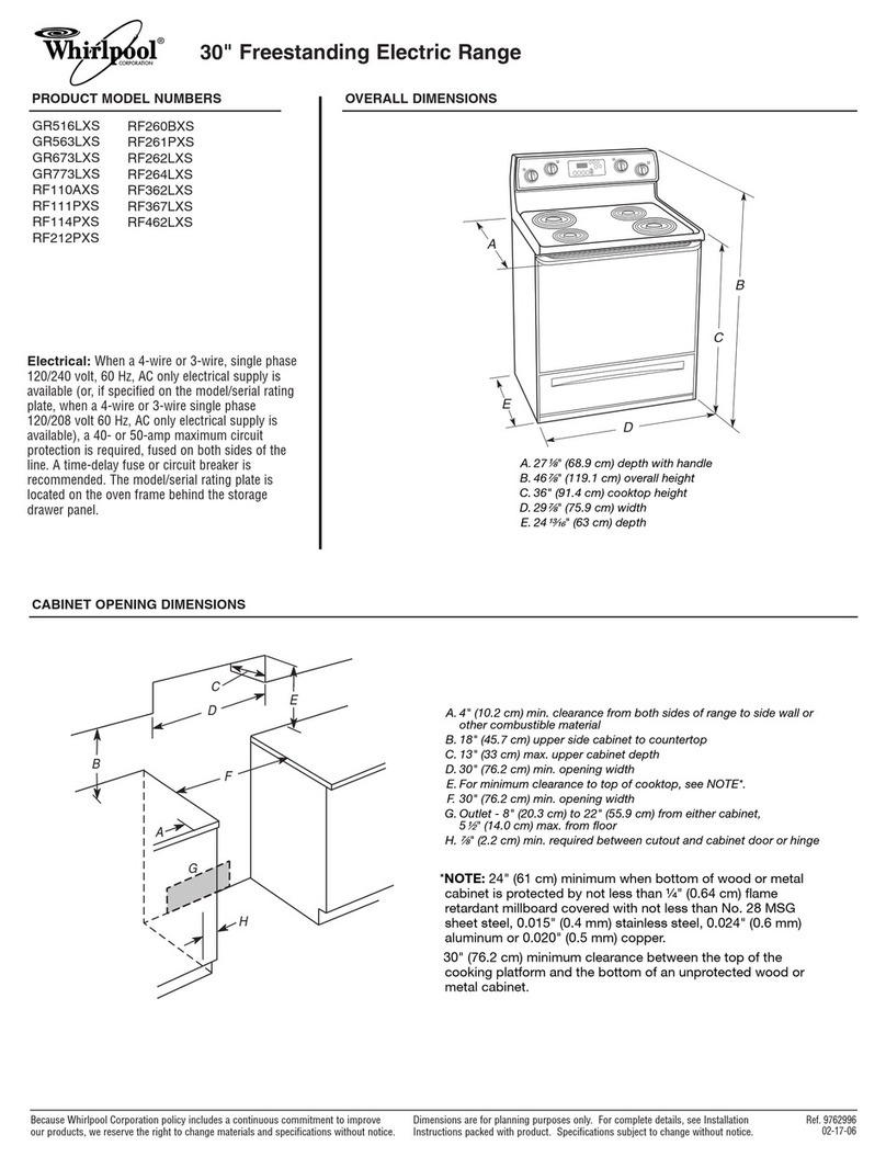 Whirlpool RF362LXSS Dimensional information