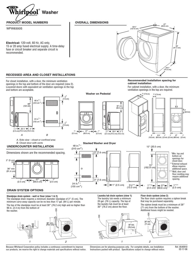 Whirlpool 8540910-D-WH Dimensions and installation information