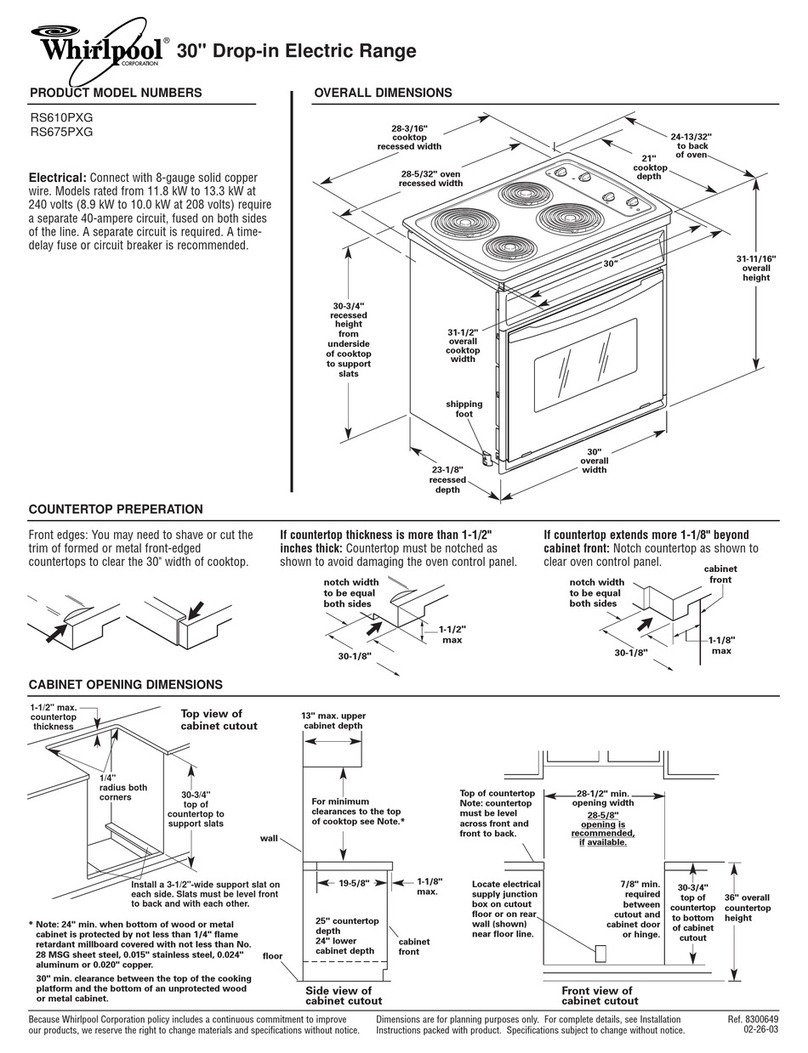 Whirlpool RS610PXG Dimensional information Whirlpool RS610PXG Dimensional information
