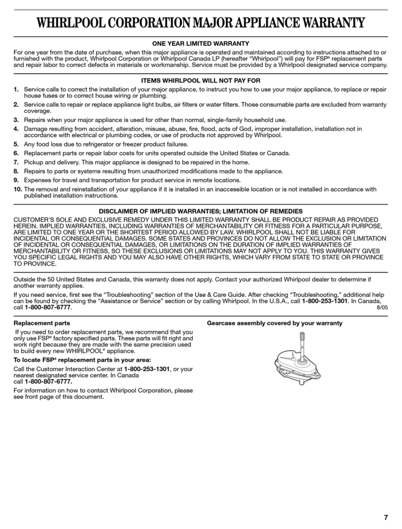 Whirlpool 8578232-W Warranty