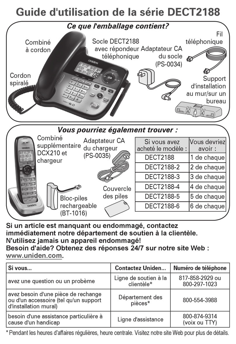 Uniden DECT2188-3 - DECT Cordless Phone Base... Guide d'utilisation