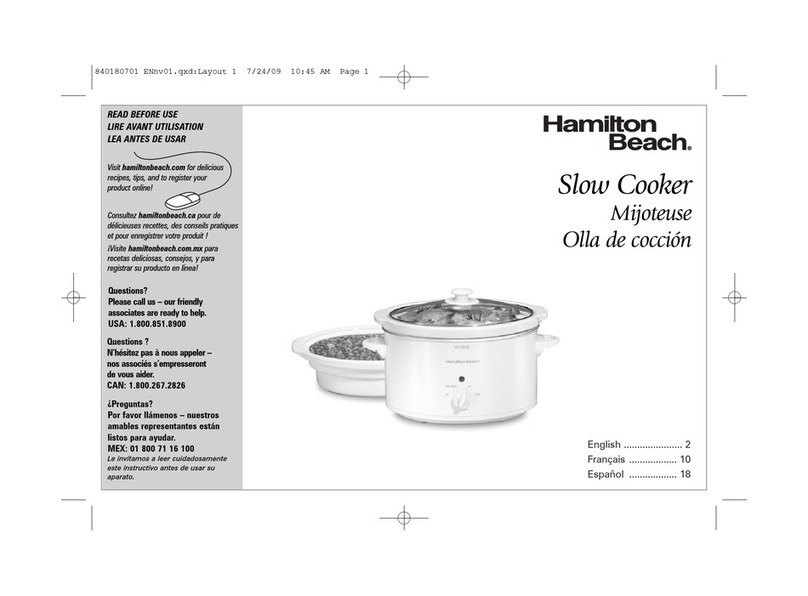Hamilton Beach 33148 - Slow Cooker Owner's manual