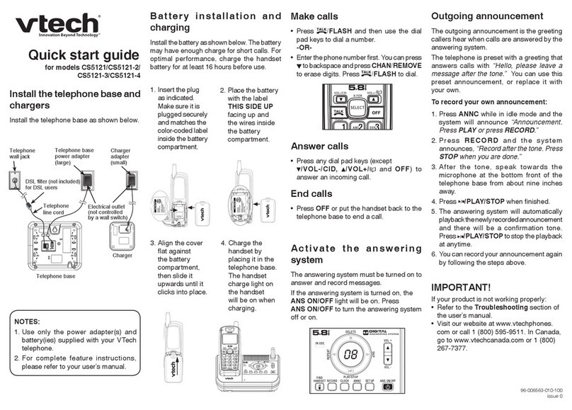 V-tech Cordless Phone with Digital Answering System and Caller... User manual