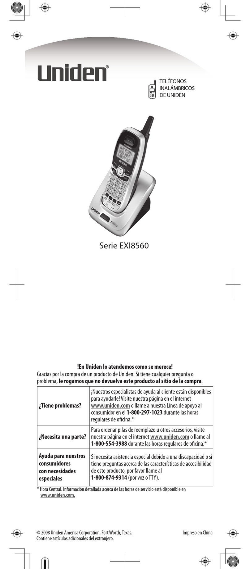 Uniden EXI8560 - EXI 8560 Cordless Phone User guide