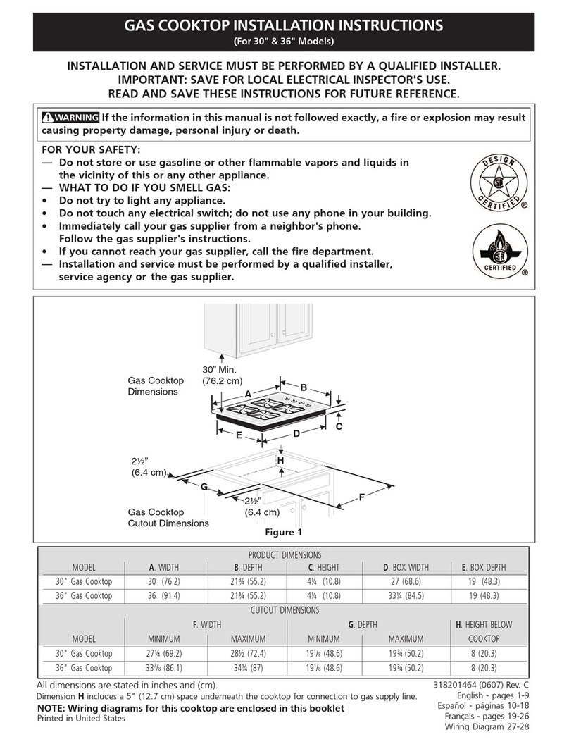 Frigidaire GLGC30S9EB - 30" Sealed Gas Cooktop installation instructions