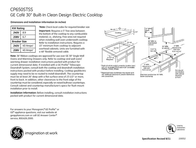 GE Cafe CP650STSS Dimensions and installation information