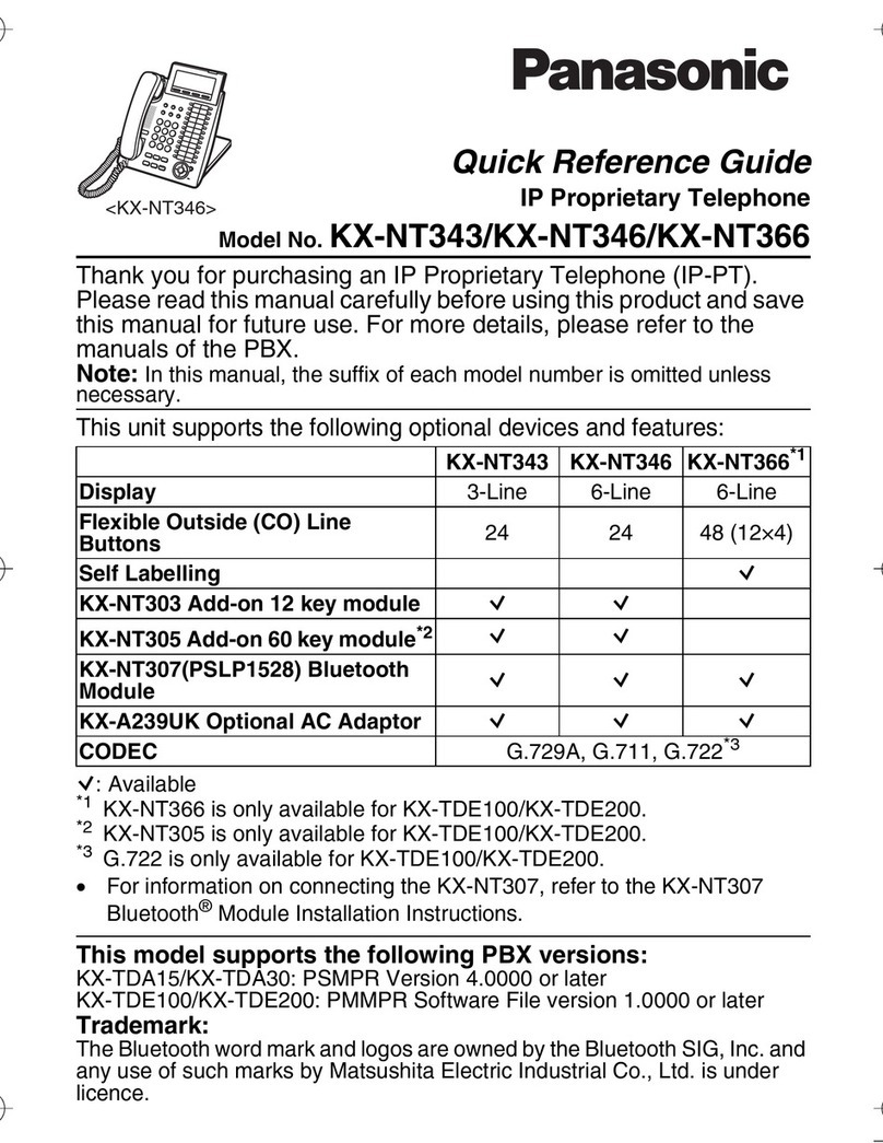 Panasonic NT346-B - KX - VoIP Phone Quick reference guide