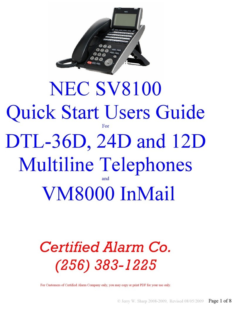 NEC Univerge SV8100 Quick start user guide