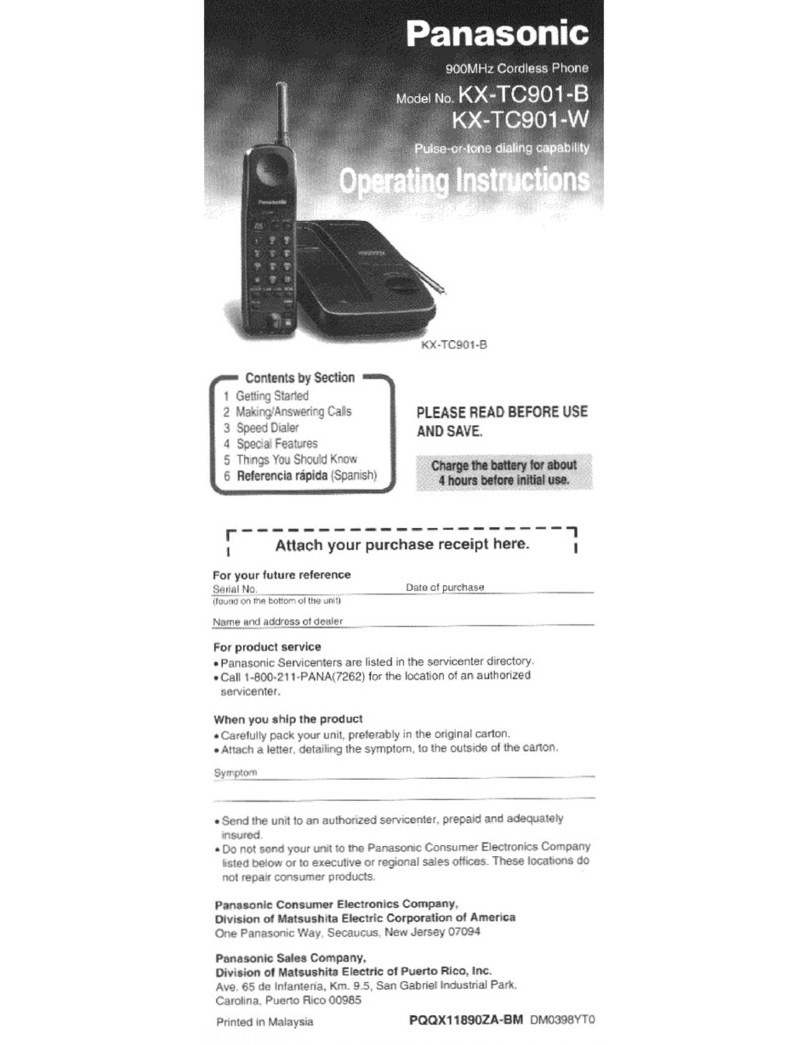 Panasonic TC901 - Cordless Phone - Operation User manual