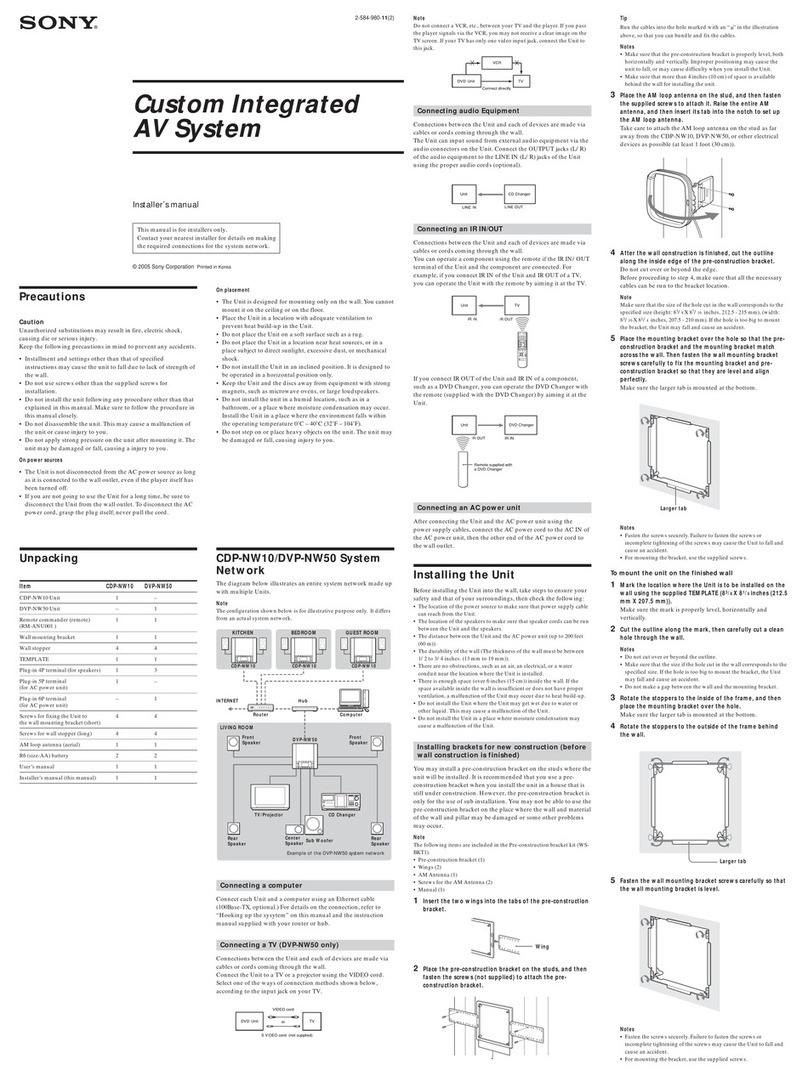 Sony DVP-NW50 - In-wall Dvd Player Installer manual Sony DVP-NW50 - In-wall Dvd Player Installer manual