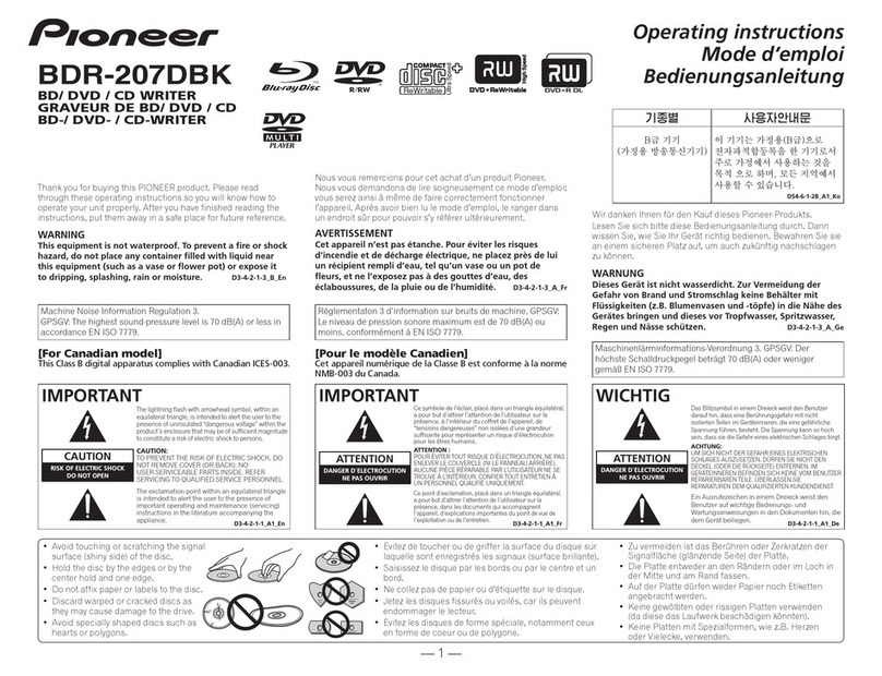 Pioneer BDR-207DBK operating instructions