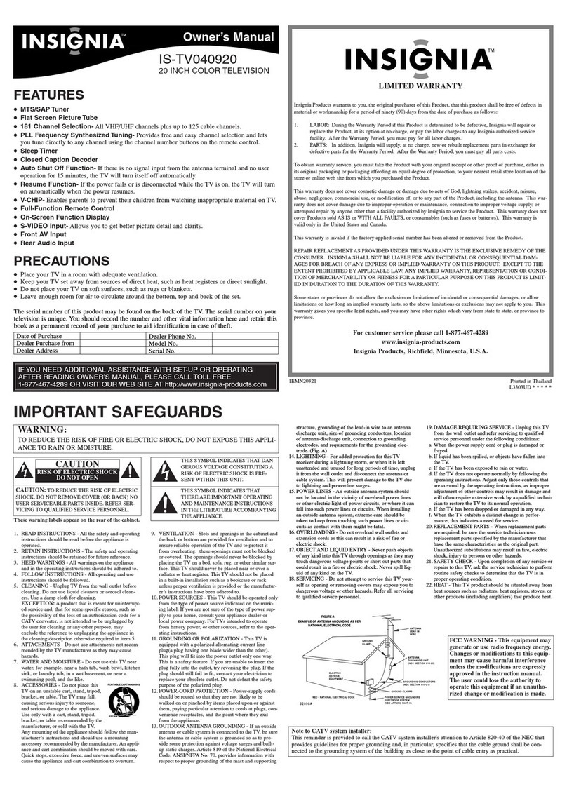 Insignia IS-TV040920 User manual