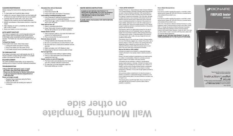 Bionaire BFH5000 Instruction leaflet
