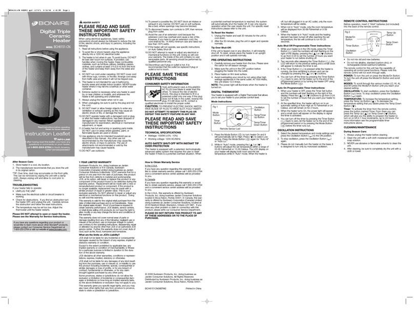 Bionaire BCH6151 Instruction leaflet