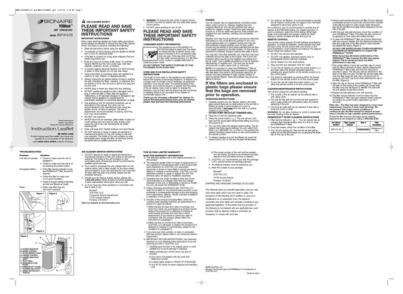 Bionaire PERMAtech BAP1415-CN Instruction leaflet