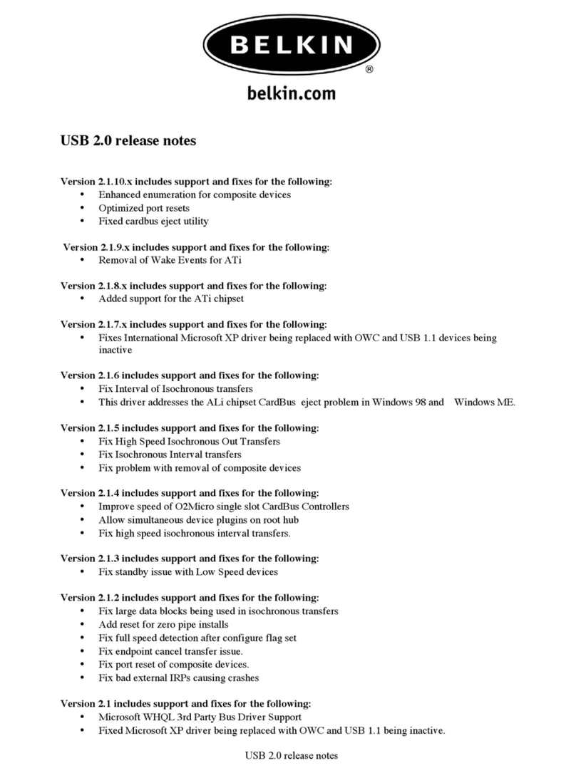 Belkin USB 2.0 RELEASE NOTES Instruction Manual Belkin USB 2.0 RELEASE NOTES Instruction Manual