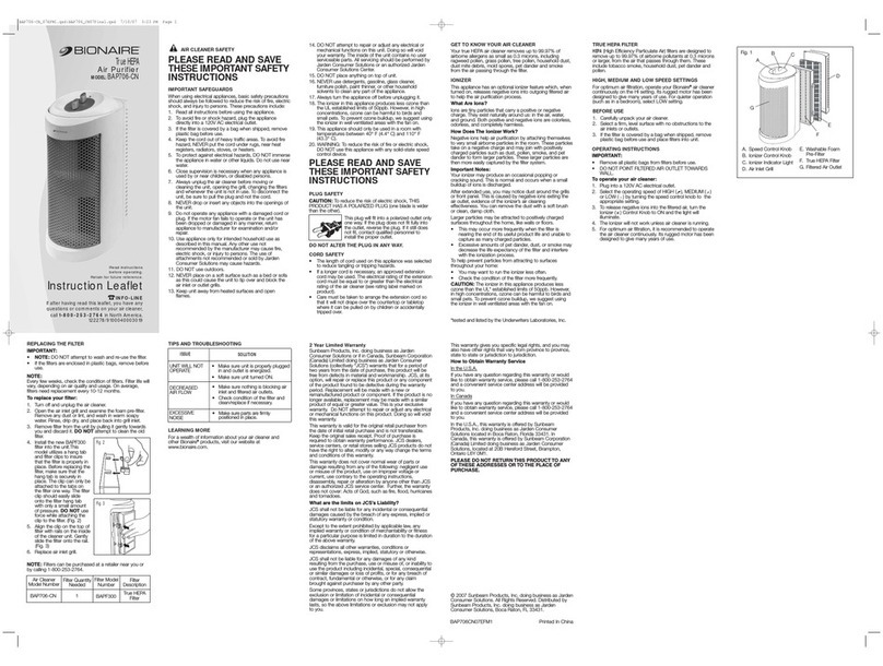 Bionaire BAP706-CN Instruction leaflet