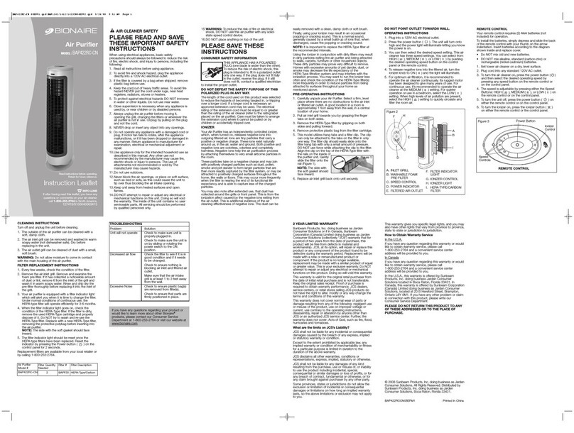 Bionaire BAP422RC-CN Instruction leaflet