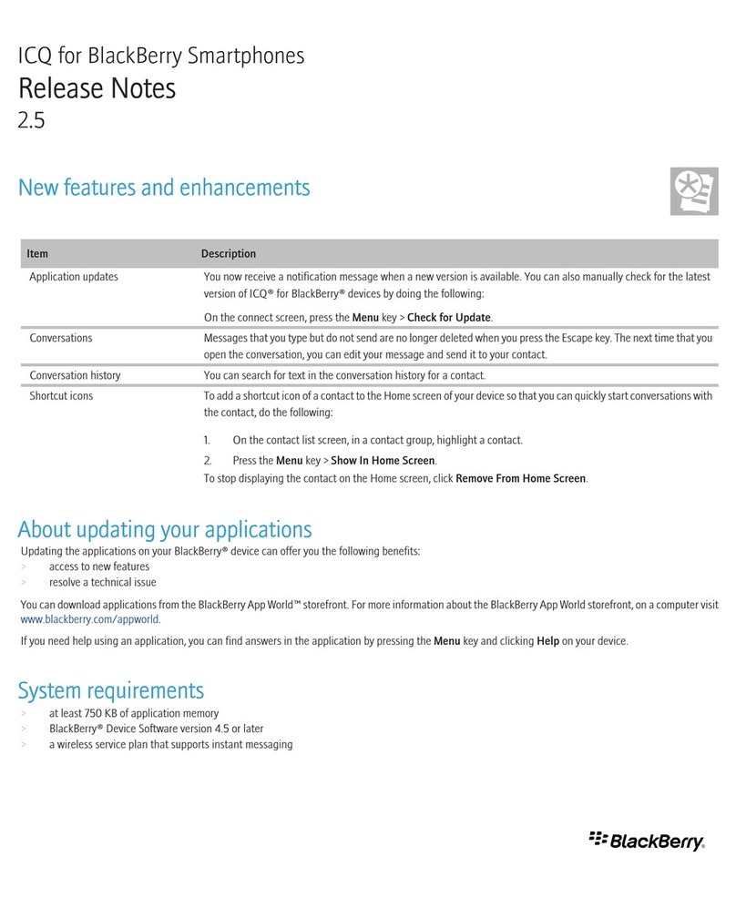 Blackbe;rry ICQ - RELEASE NOTES V2.5 Instruction Manual Blackbe;rry ICQ - RELEASE NOTES V2.5 Instruction Manual