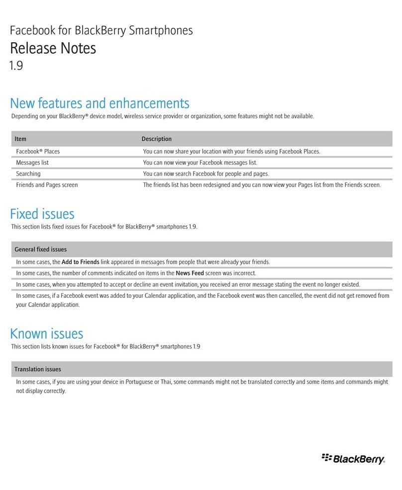 Blackbe;rry FACEBOOK FOR BLACKBERRY SMARTPHONES 1.9 - RELEASE... Instruction Manual Blackbe;rry FACEBOOK FOR BLACKBERRY SMARTPHONES 1.9 - RELEASE... Instruction Manual