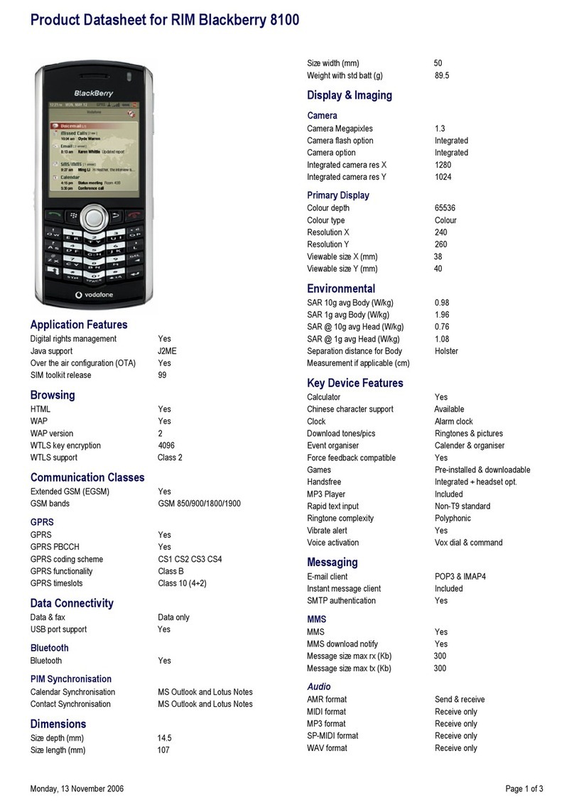 Blackbe;rry 8100 SMARTPHONE User manual