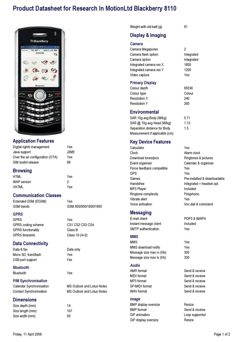 Blackbe;rry 8110 - Pearl - AT&T User manual Blackbe;rry 8110 - Pearl - AT&T User manual