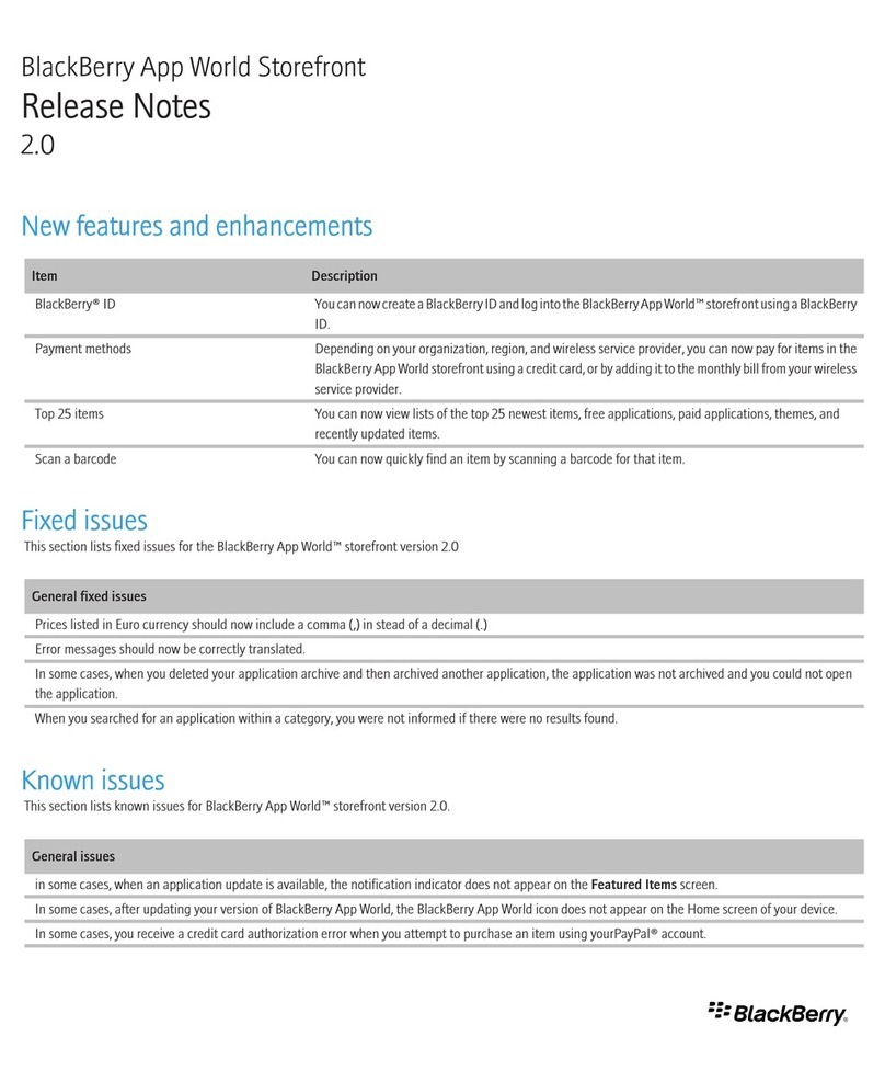 Blackbe;rry APP WORLD STOREFRONT 2.0 - RELEASE NOTES Instruction Manual