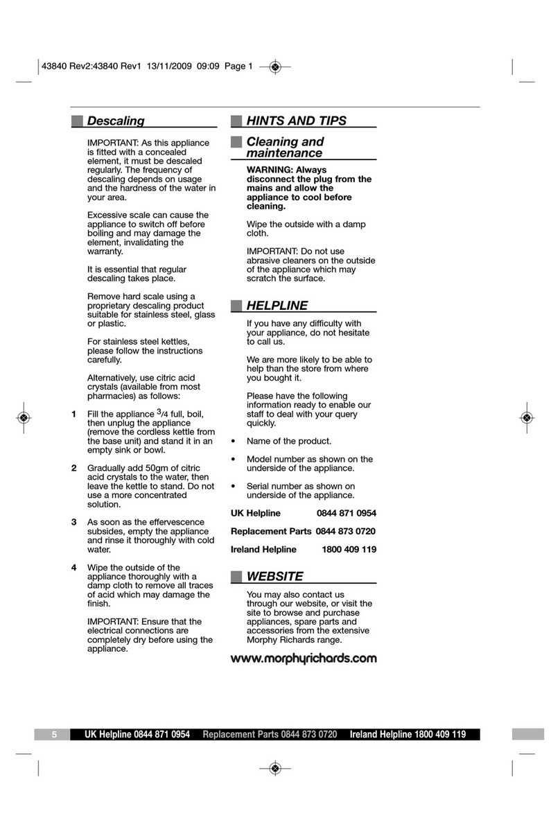 Morphy Richards 43850 KETTLE User manual