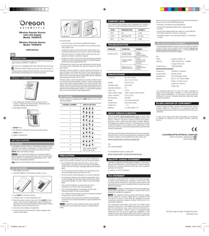Oregon Scientific THGN810 User manual