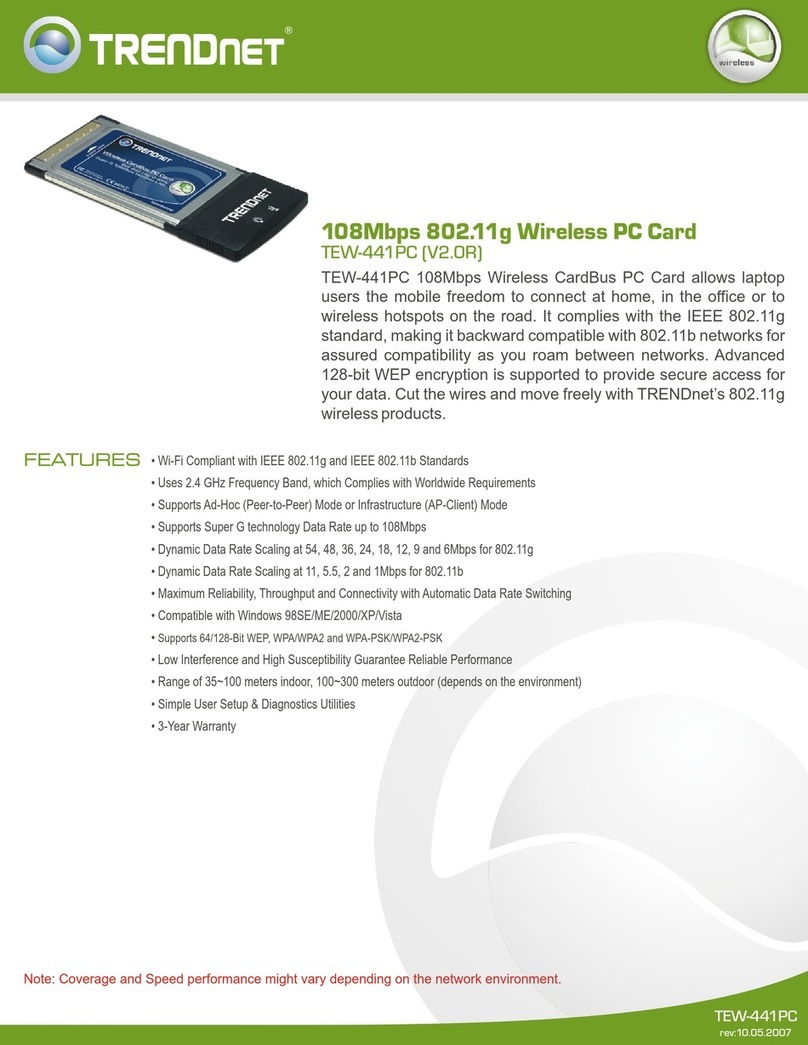 TRENDnet TEW-441PC - 108Mbps Wireless PC Card... Specifications