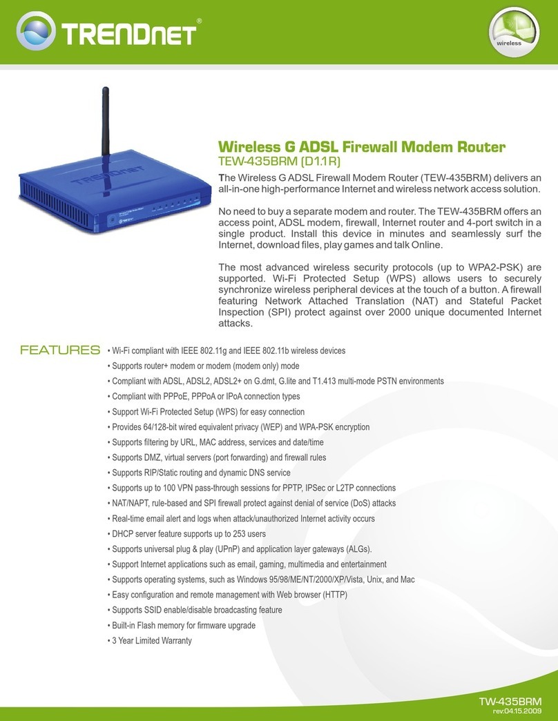 TRENDnet TEW-435BRM - 54MBPS 802.11G Adsl Firewall M User manual TRENDnet TEW-435BRM - 54MBPS 802.11G Adsl Firewall M User manual