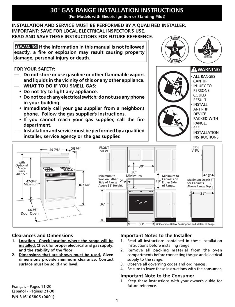 Frigidaire FGF345BHWC User manual Frigidaire FGF345BHWC User manual
