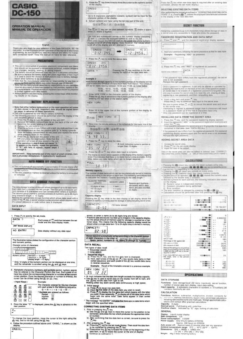 Casio DATA-CAL DC-150 User manual