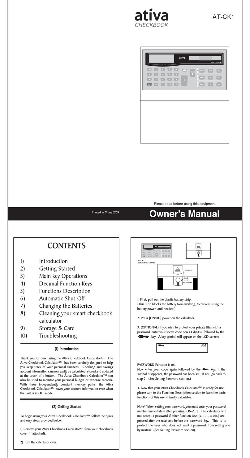 Ativa Checkbook AT-CK1 owner's manual