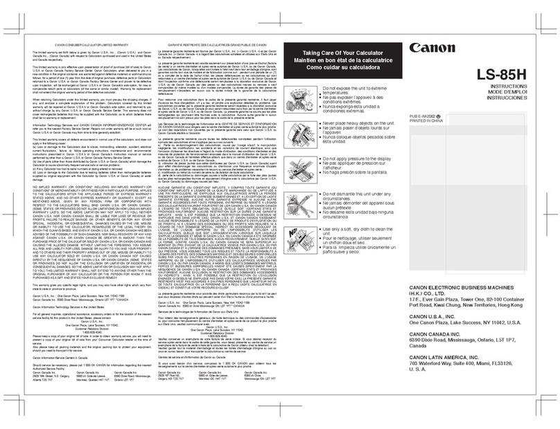 Canon LS-85H - Portable Display Calculator instructions