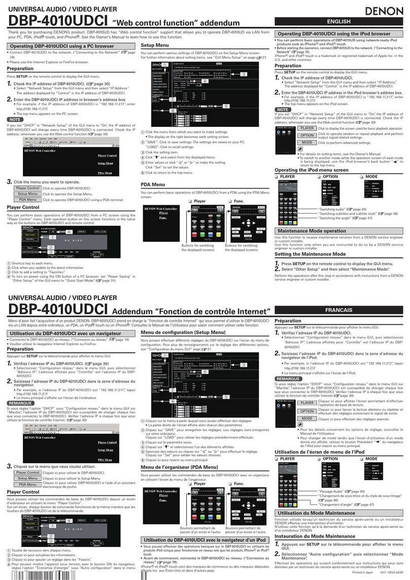 Denon DBP-4010UDCI Owner's manual addendum
