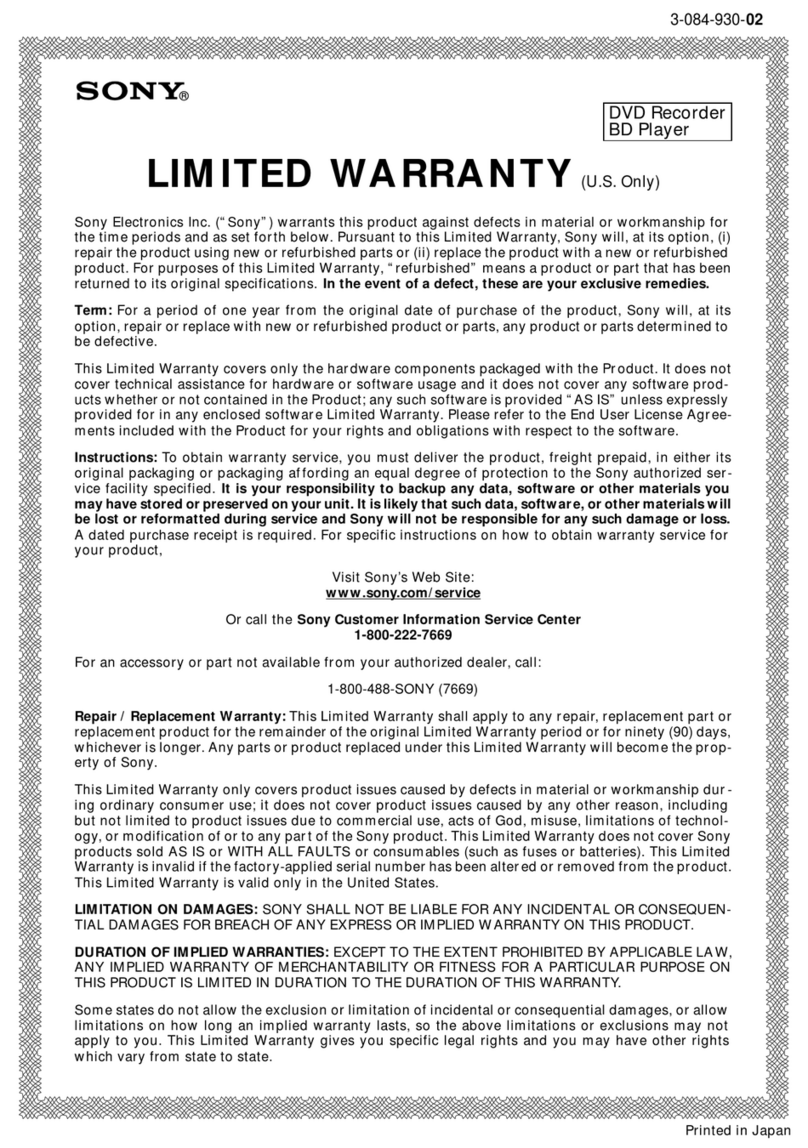 Sony BDP-S390 Use and maintenance manual