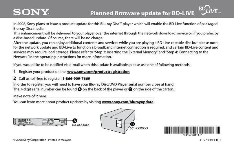 Sony BDP-BX1 - Blu-ray Disc™ Player Firmware update guide