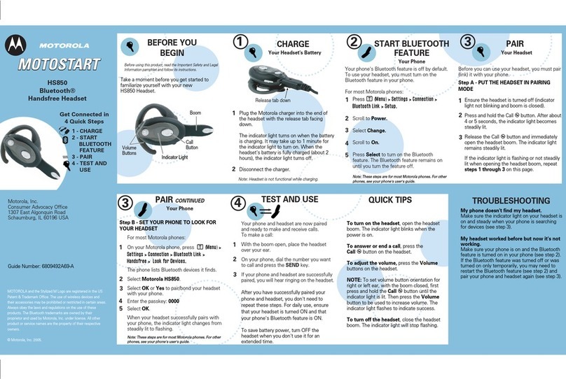 Motorola HS850 - Headset - Over-the-ear Operating instructions