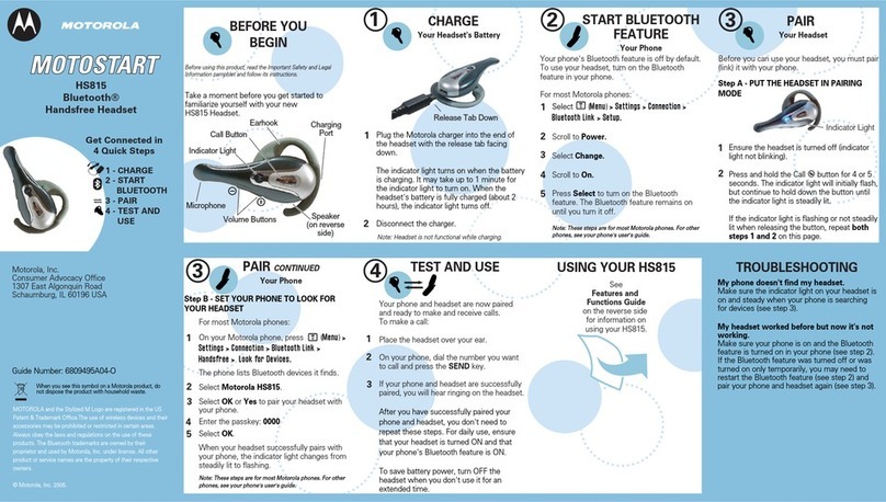 Motorola MOTOSTART HS815 quick start guide