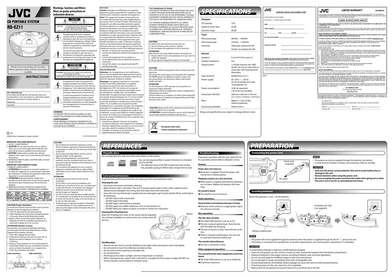 JVC RDEZ11 - CD Portable Audio System User manual