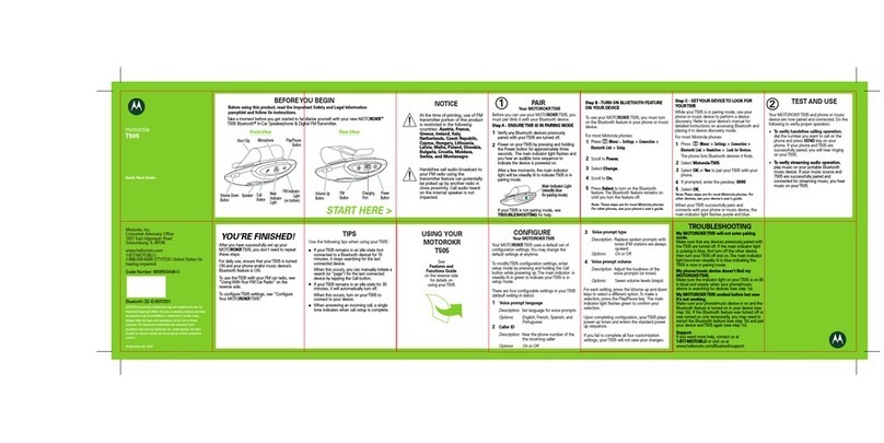 Motorola T505 - MOTOROKR - Speaker Phone quick start guide
