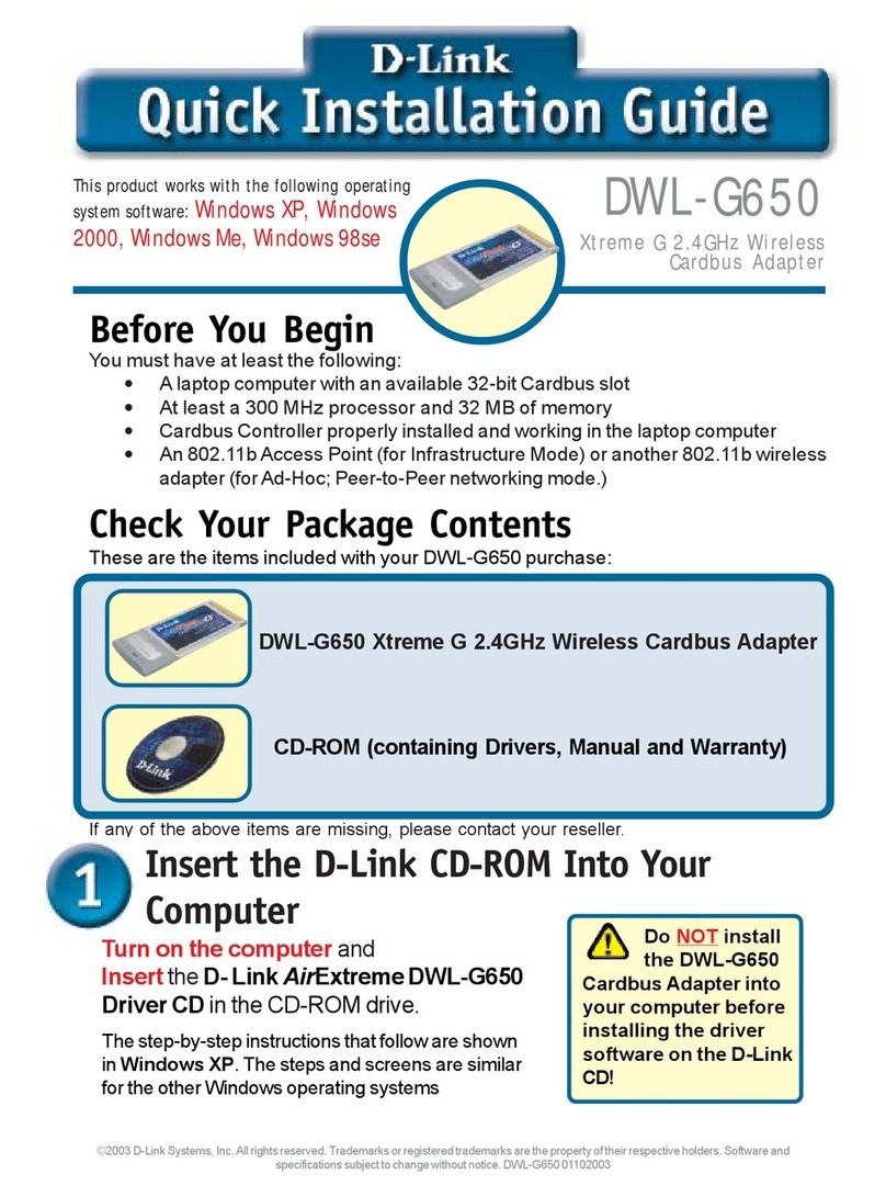 D-Link DWL-G650 - AirPlus Wireless 802.11b 11Mbps/802.11g 54Mbps PC... User manual