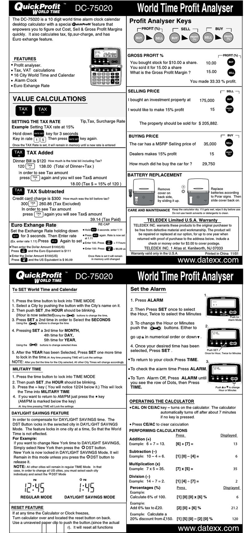 Datexx DC-75020 User manual Datexx DC-75020 User manual