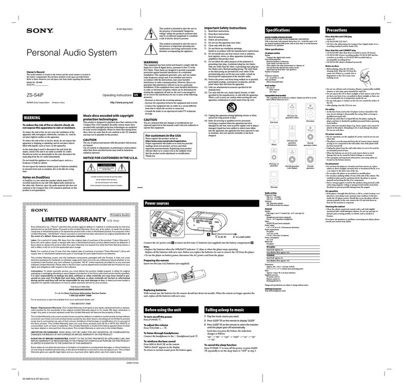Sony ZSS4IPWHITE operating instructions