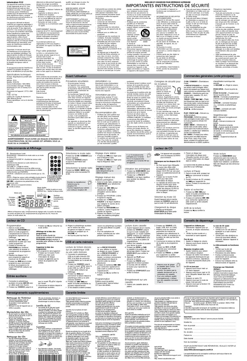 RCA RCD179 product manual