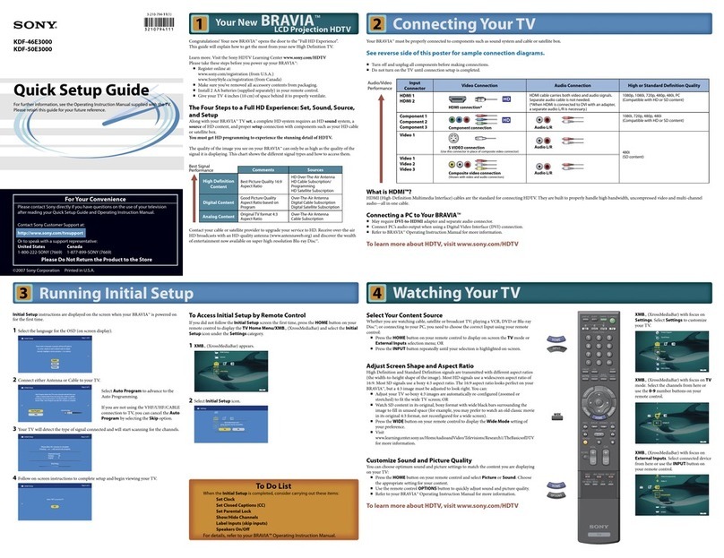 Sony KDF-46E3000 - Bravia 3lcd Micro Display High Definition... Quick setup guide