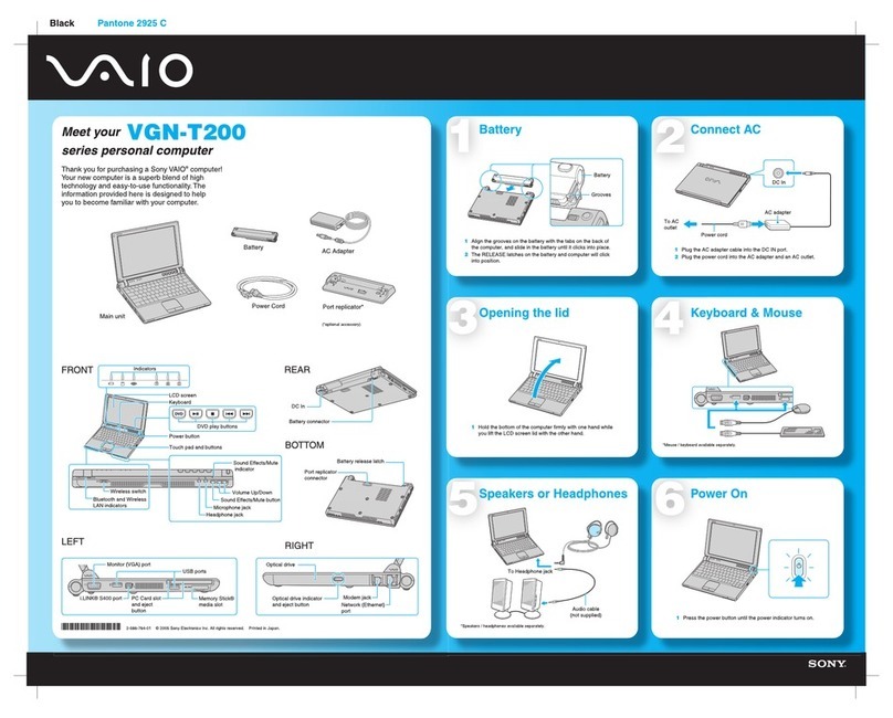 Sony VGN-T240P VAIO quick start guide