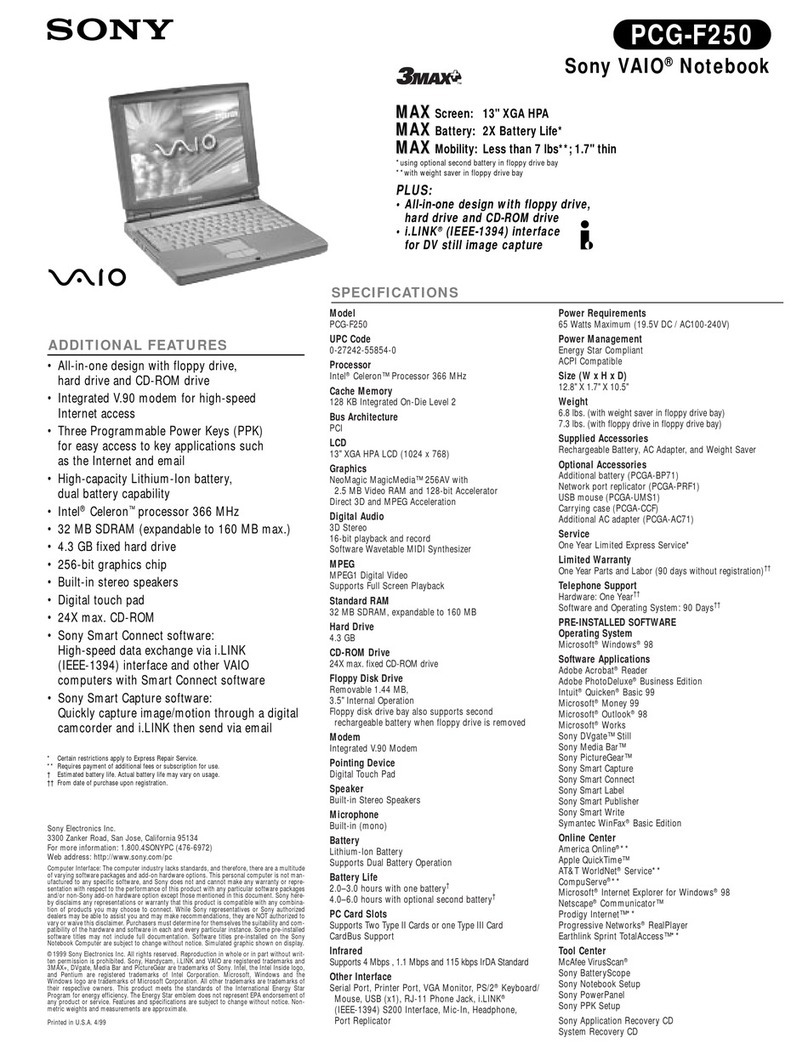 Sony VAIO PCG-F250 User manual